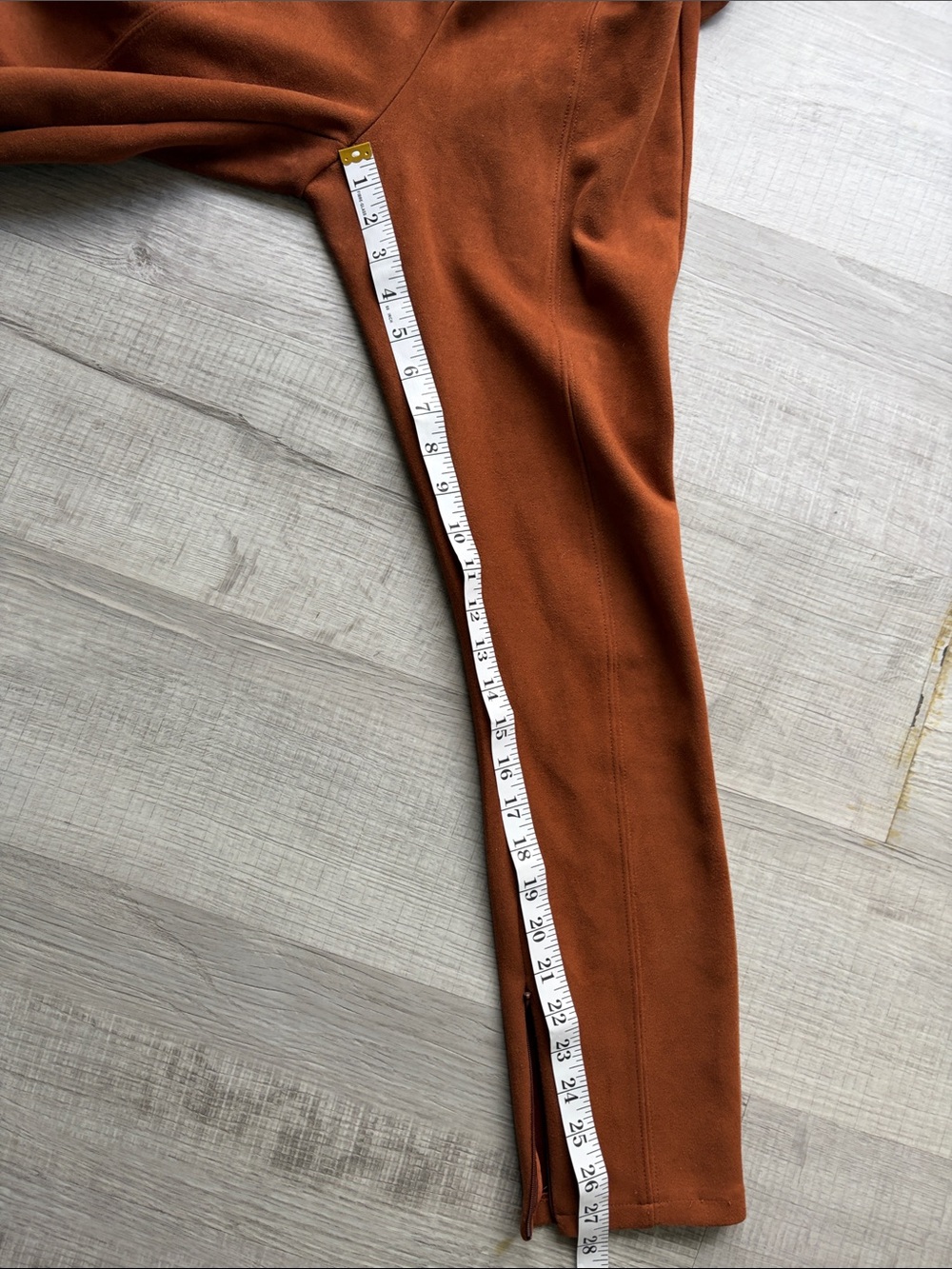 Anthropologie Rust Faux Suede Ponte Pants/Leggings with Ankle Zippers, Size 28. - Picture 15 of 16